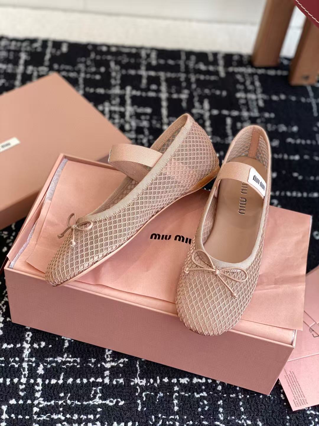 Miu Ballet Flat In Light Pink Mesh