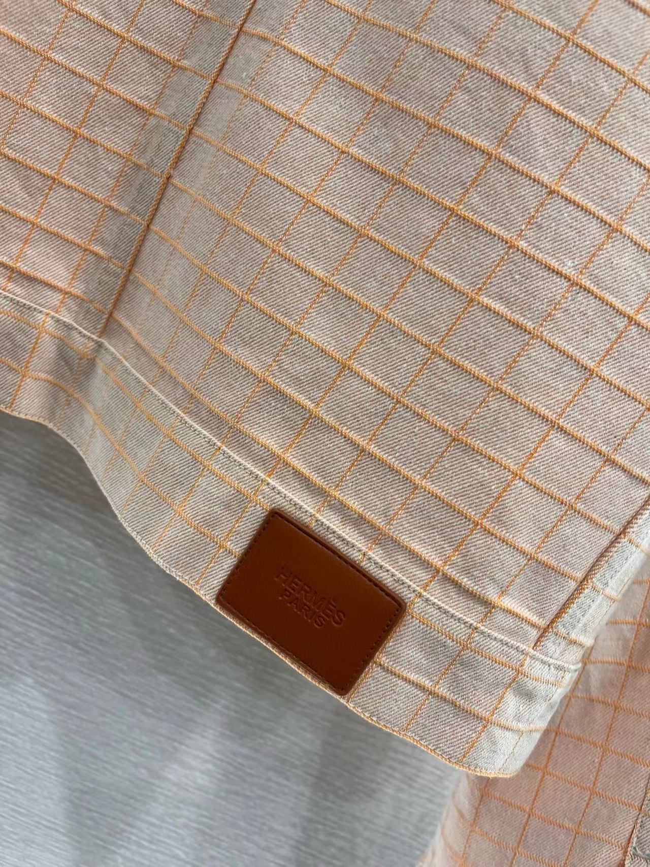 Hermes Plaid Jacket Beige Cotton