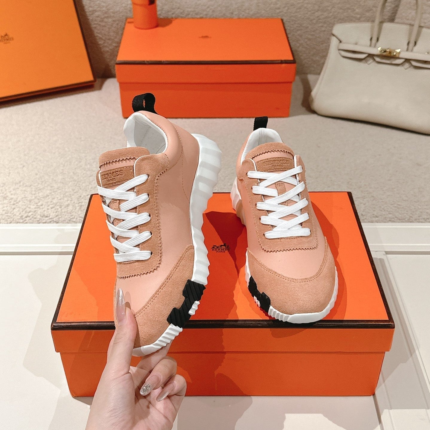 HM Bouncing Sneakers Pink Cowhide Suede