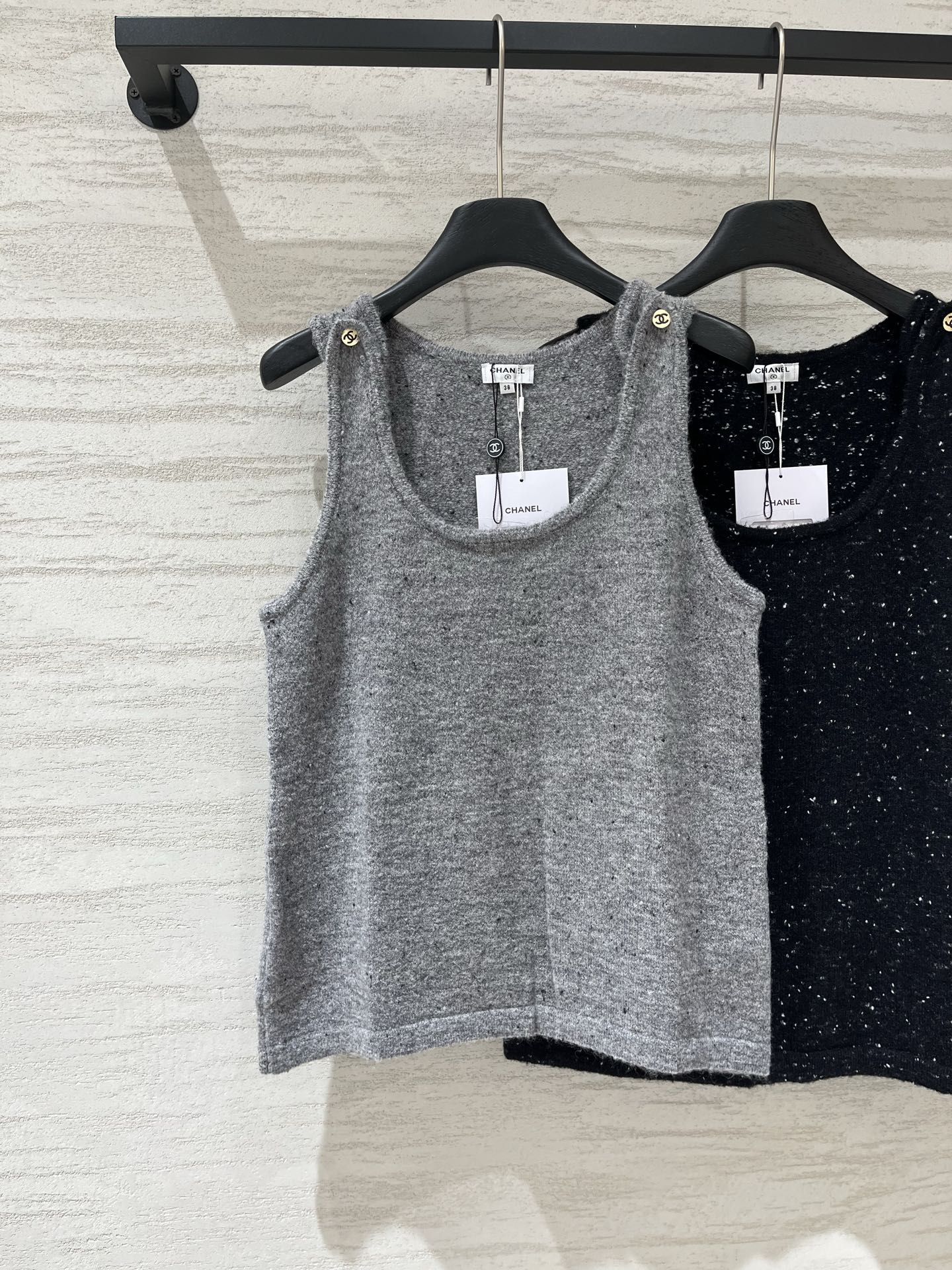 CC Button Shoulder Knit Tank Top 758932
