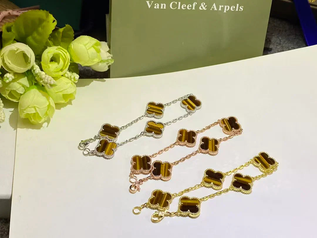 Van Cleef & Arpels Vintage Alhambra Bracelet With Five Tiger Eye Motif