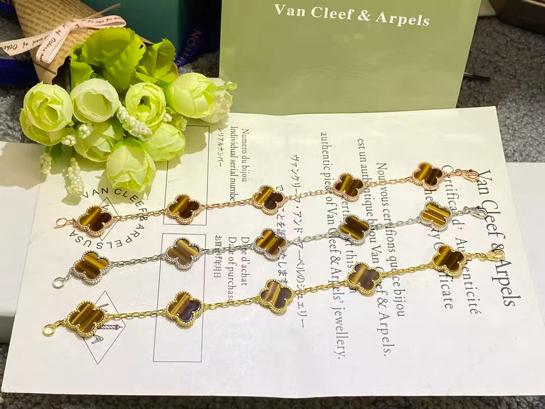 Van Cleef & Arpels Vintage Alhambra Bracelet With Five Tiger Eye Motif