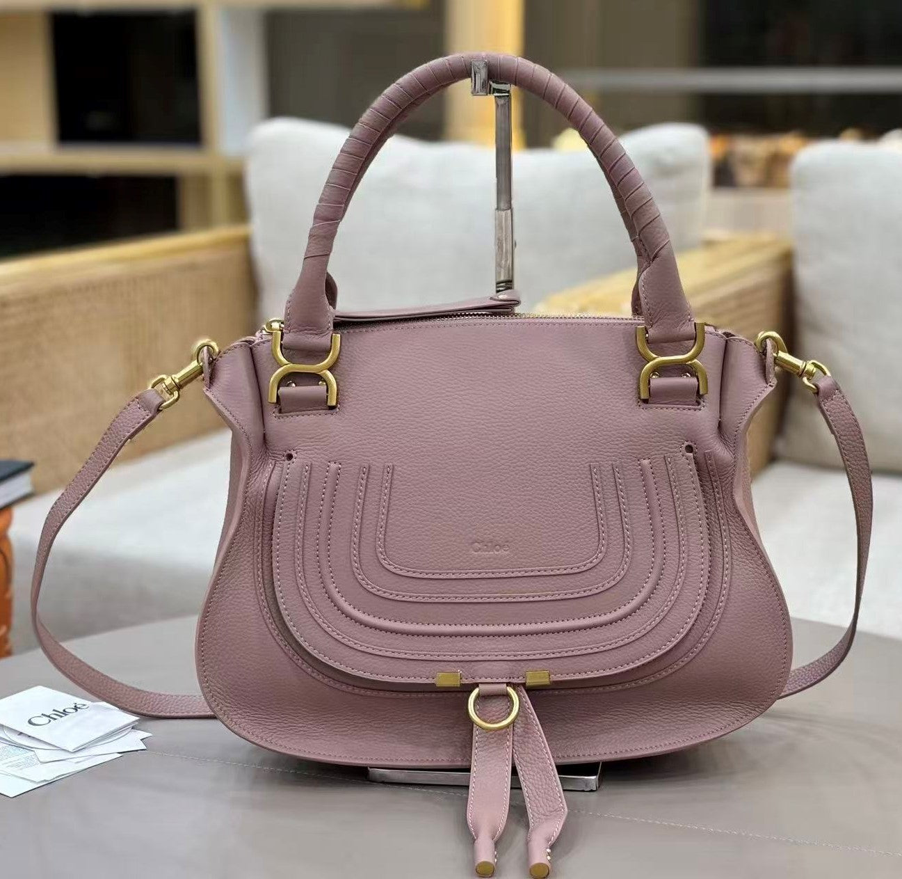 Chloe Marcie Bag Muted Pink Grain Leather