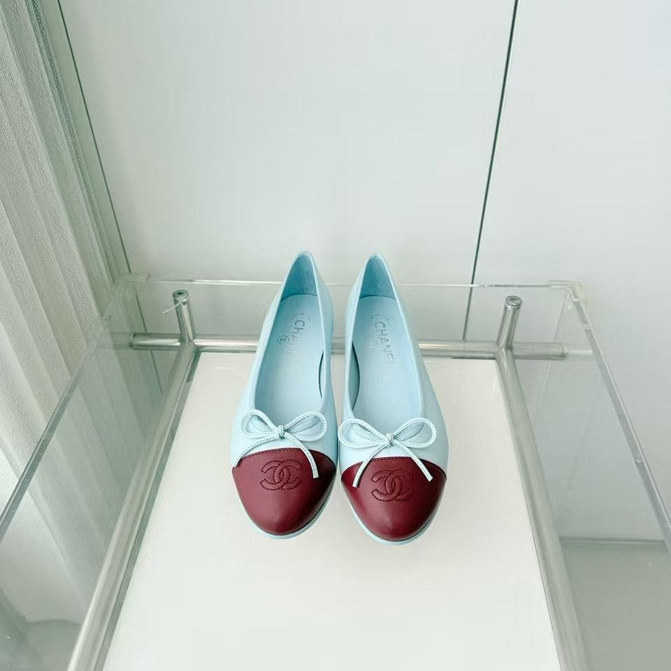 Chanel 2026 Ballet Flat Light Blue Brown Lambskin