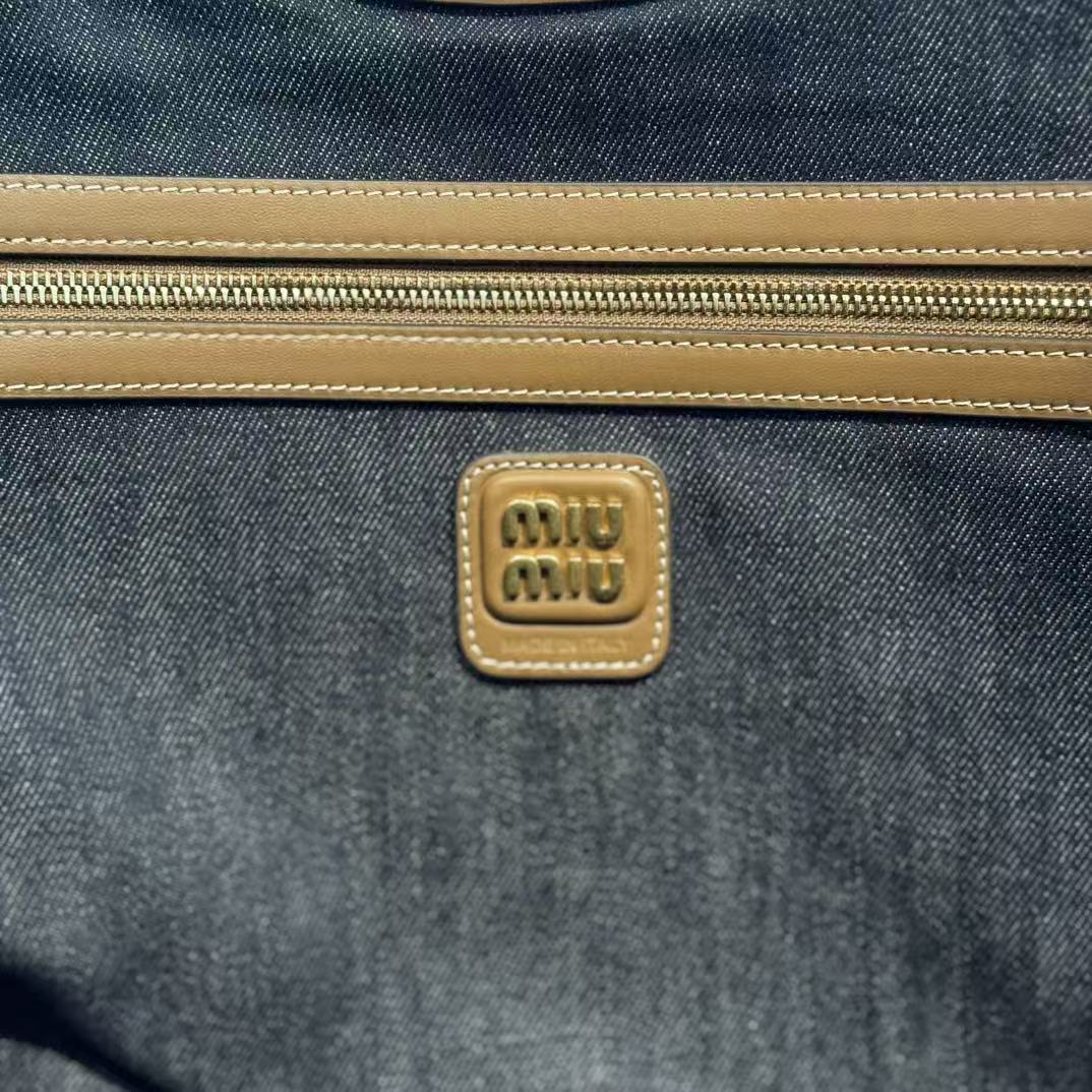 Miu 2026 Ivy Leather Tote Bag Blue Denim Leather
