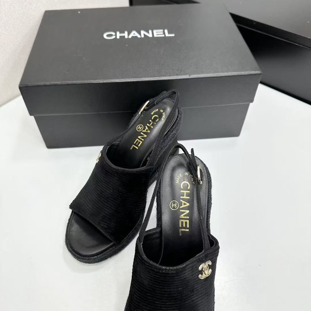 CC 2026 Wedge Sole Sandals 11cm Black Cotton