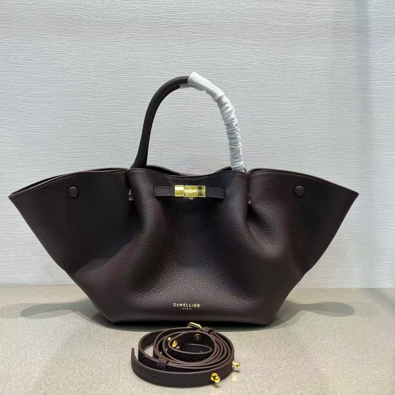DeMellier Medium New York Buckled Tote Bag Black Grain Leather
