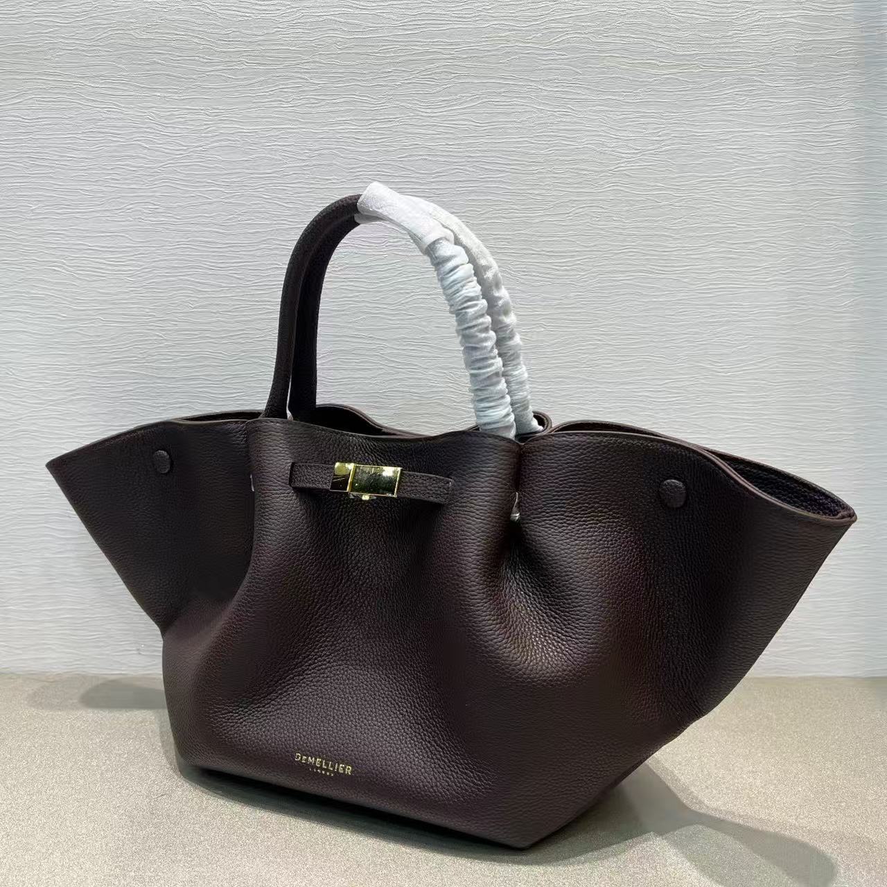 DeMellier Medium New York Buckled Tote Bag Black Grain Leather