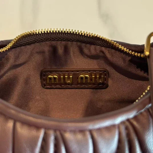Miumiu 2026 Wander Matelassé Hobo Bag Dark Brown Nappa Leather