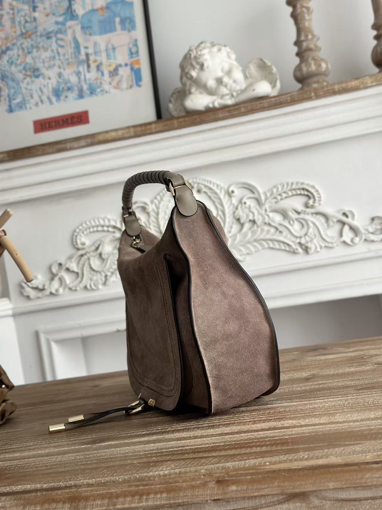 Chloe 26s Marcie Suede Shoulder Bag Taupe Suede