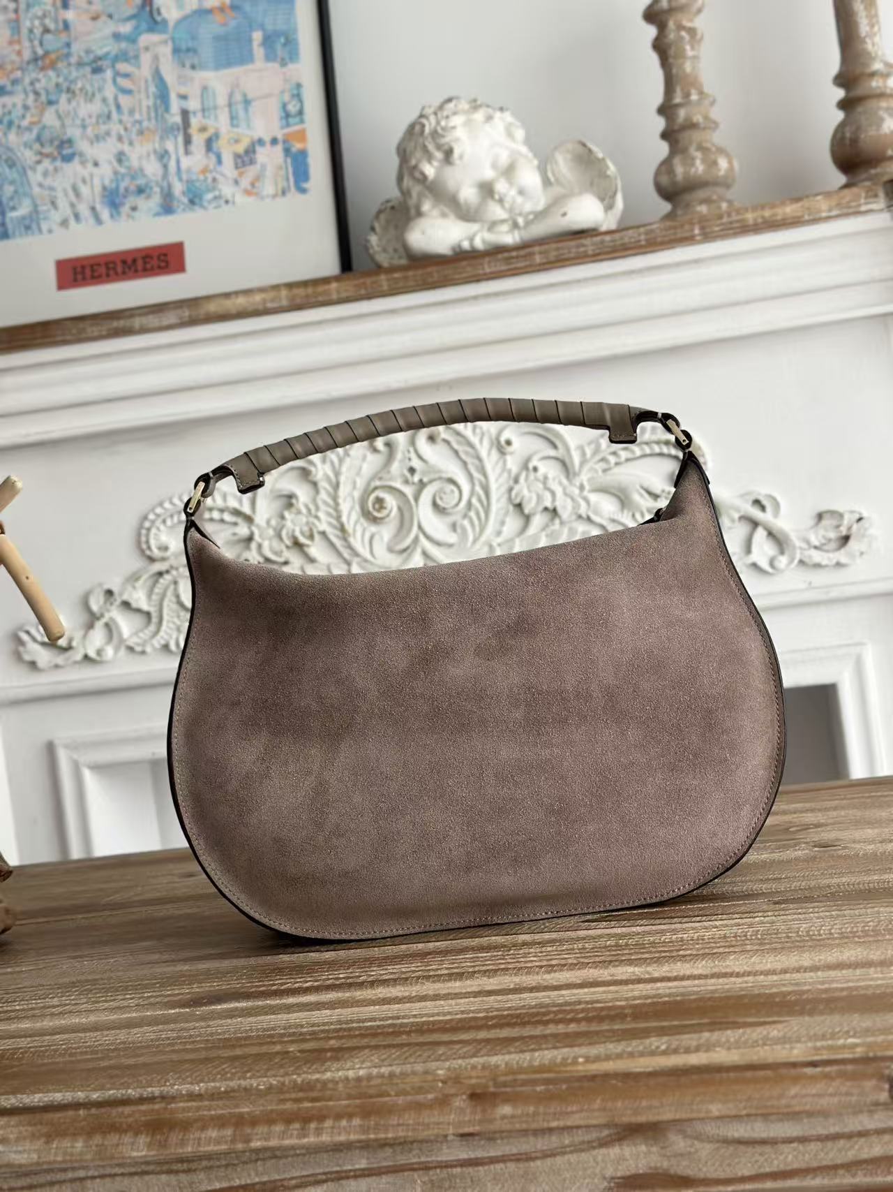 Chloe 26s Marcie Suede Shoulder Bag Taupe Suede