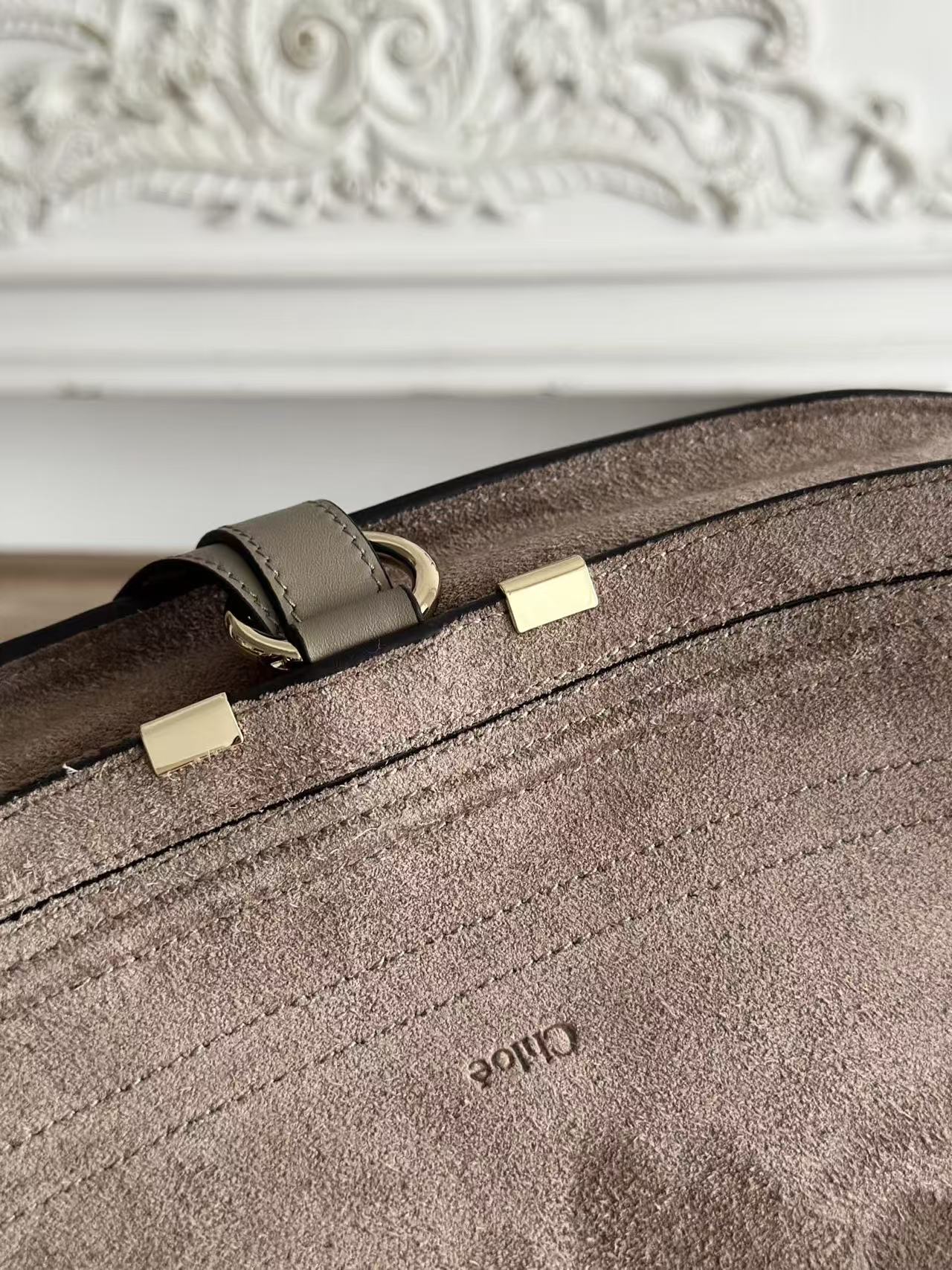 Chloe 26s Marcie Suede Shoulder Bag Taupe Suede