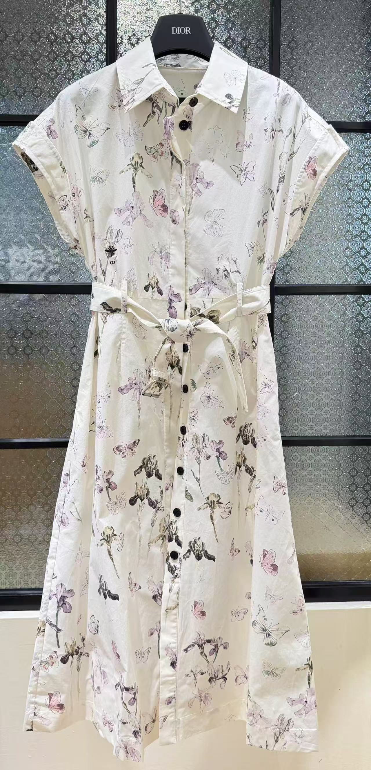 CD 2026 Mid-Length Belted Shirtdress Ivory Cotton
