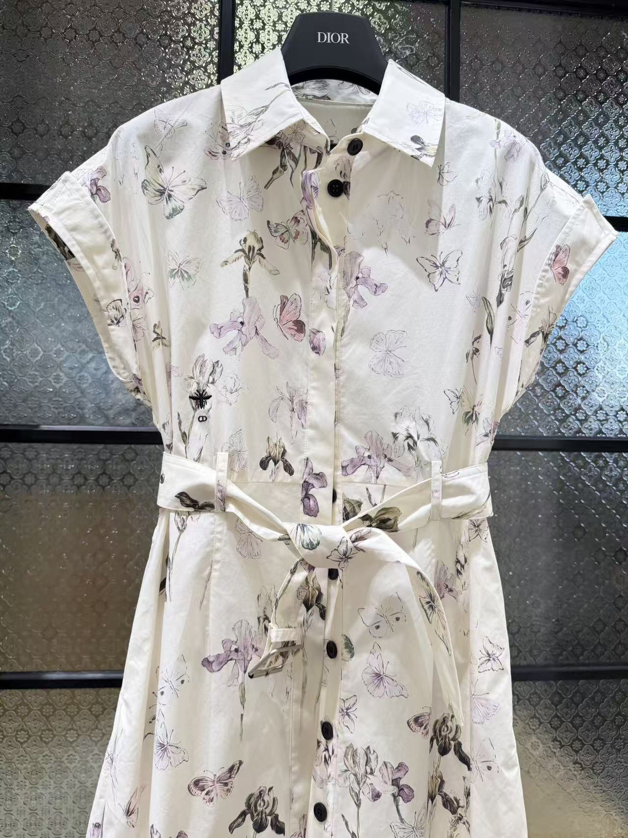 CD 2026 Mid-Length Belted Shirtdress Ivory Cotton