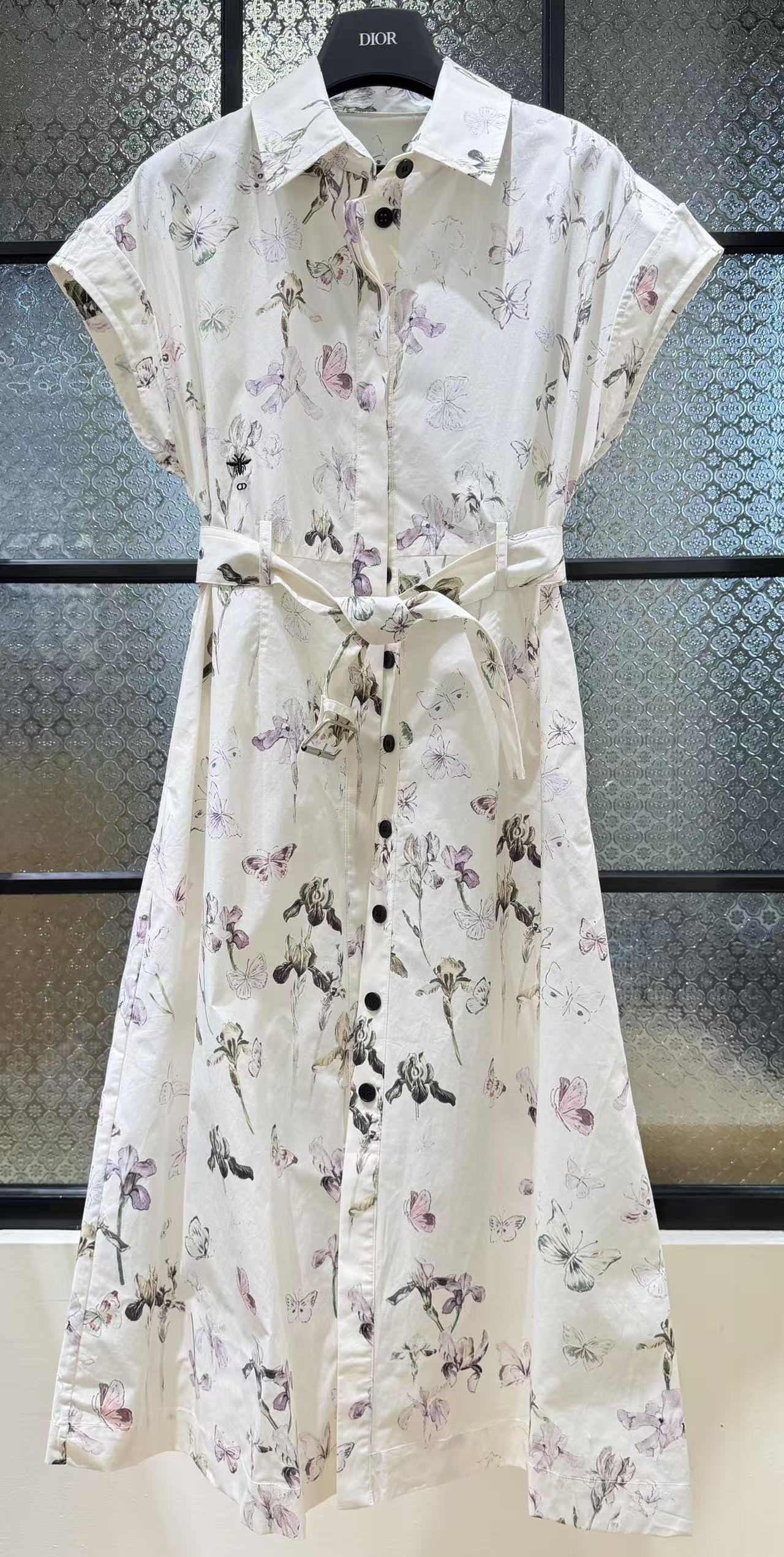 CD 2026 Mid-Length Belted Shirtdress Ivory Cotton