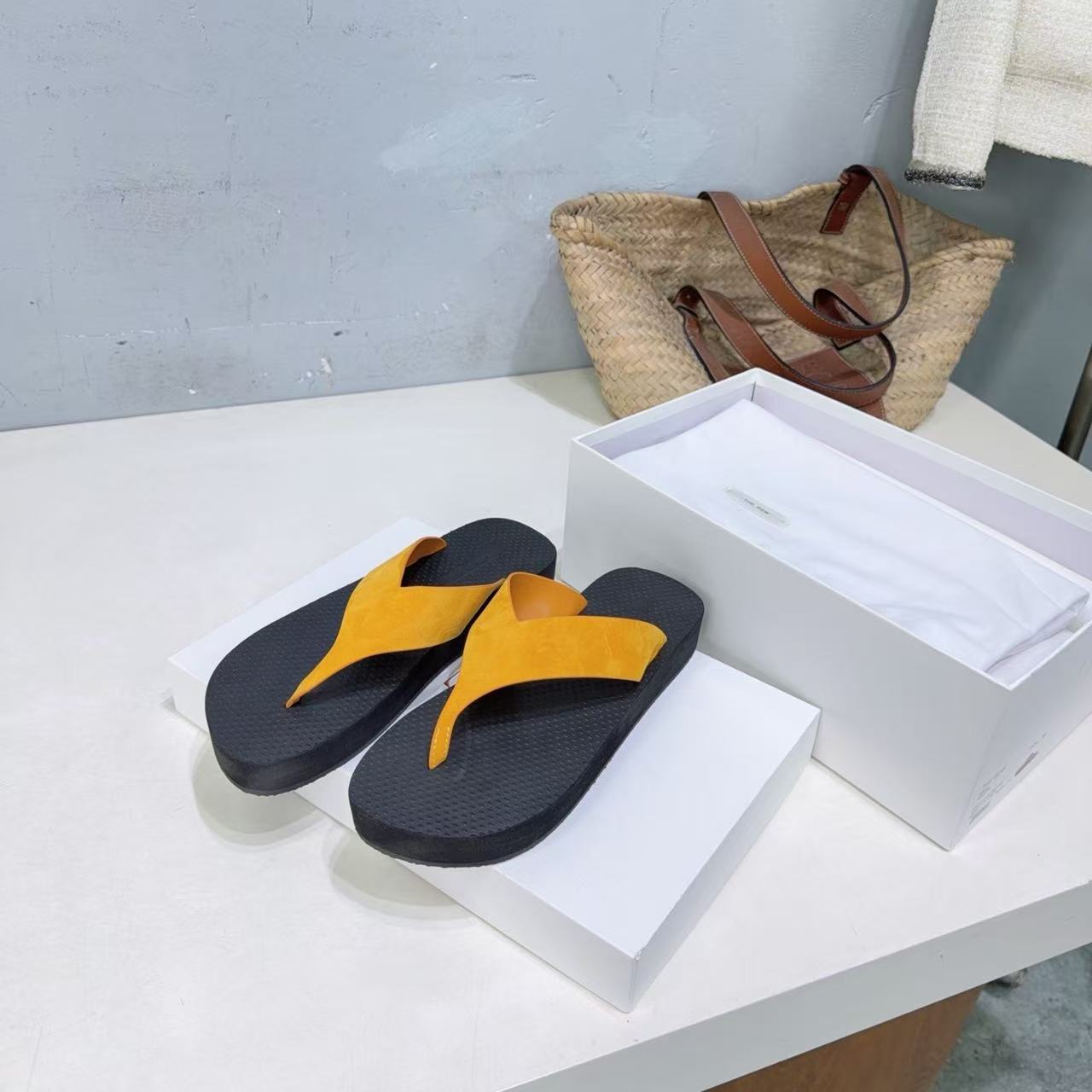 The Row Ginza Platform Sandal Black Yellow Suede Rubber