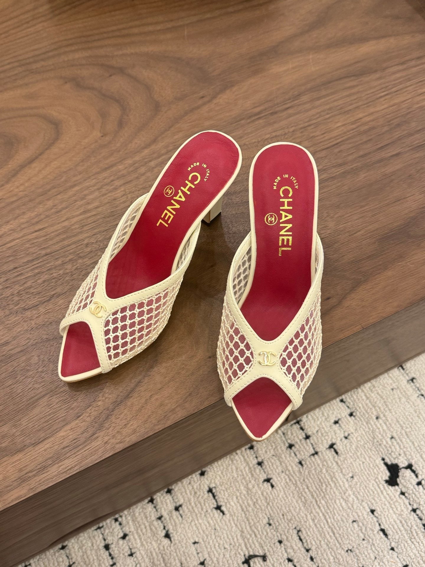 Chanel 2026 Mule Beige Red Mesh Sheepskin