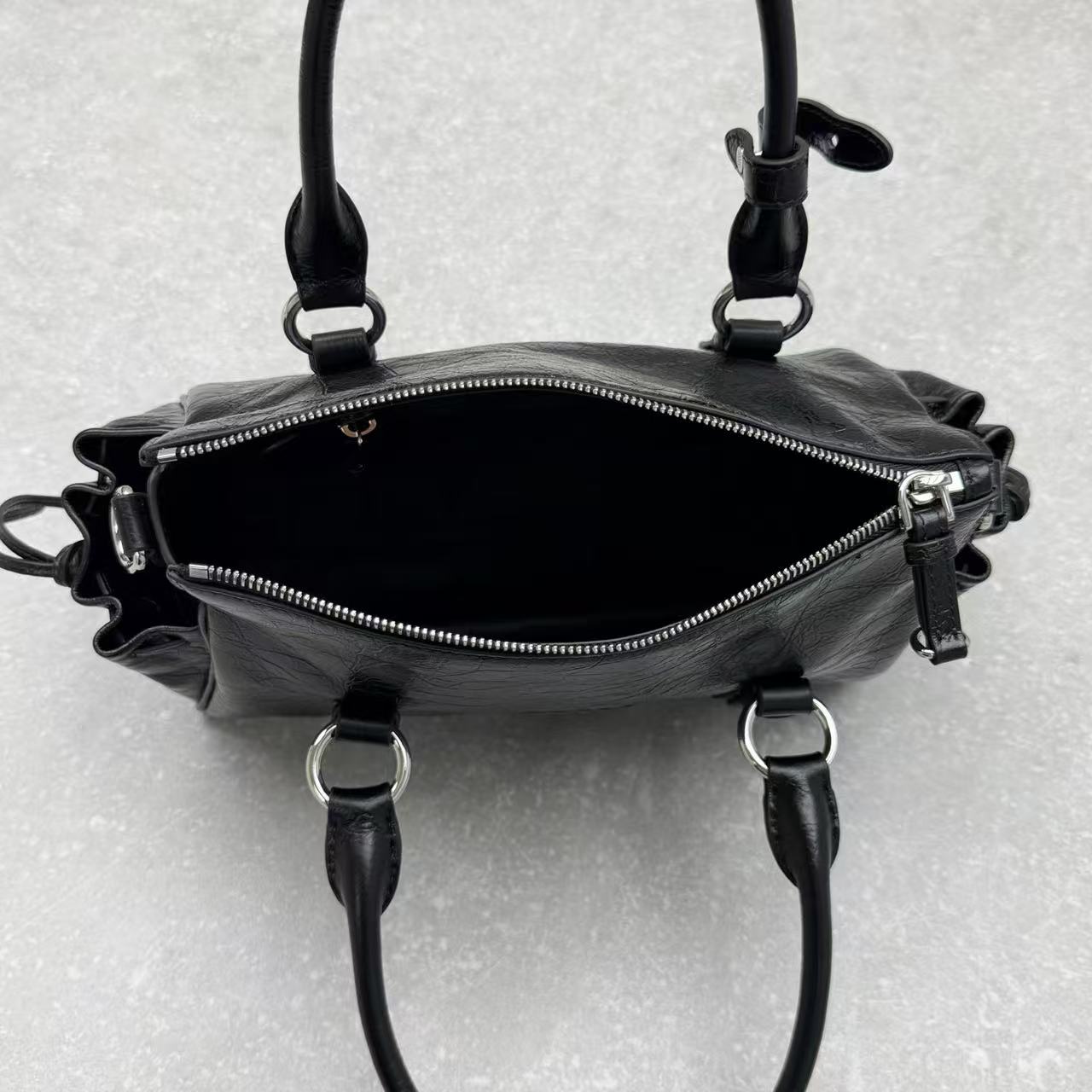 Miu Retro Rope Motorcycle Bag Black Leather