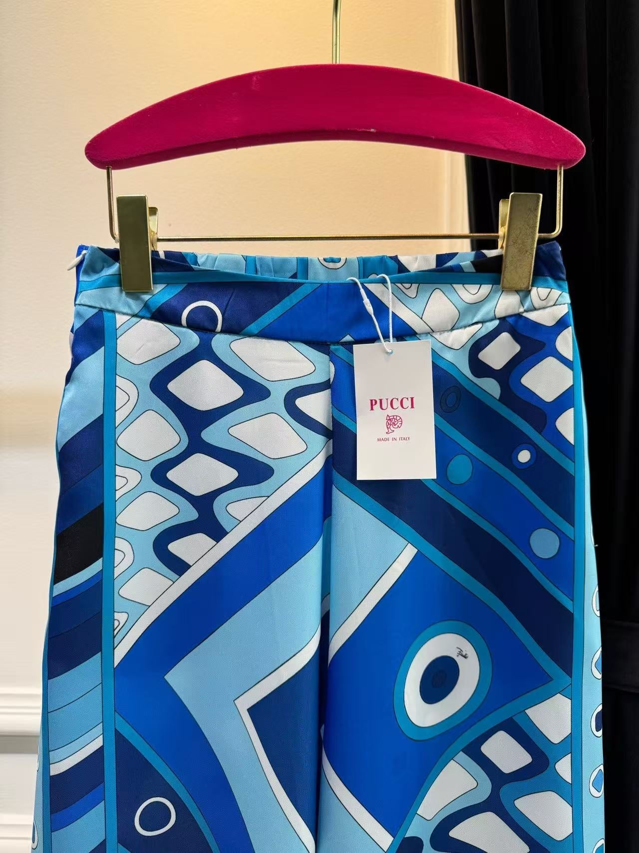 Pucci Vivara Print High-Rise Wide-Leg Pants Blue Silk
