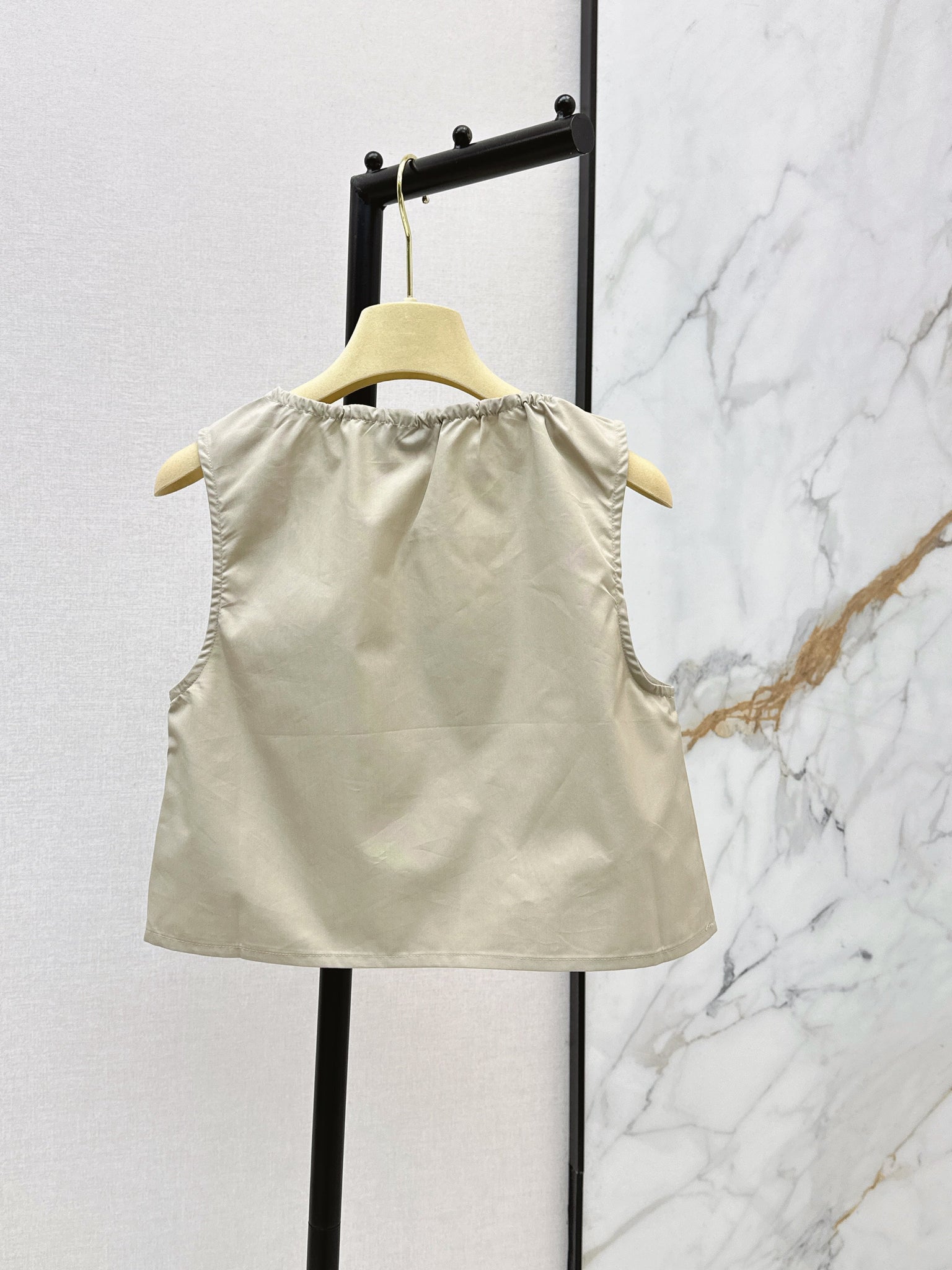 Miu 26s Crop Top Panama Beige Cotton Poplin