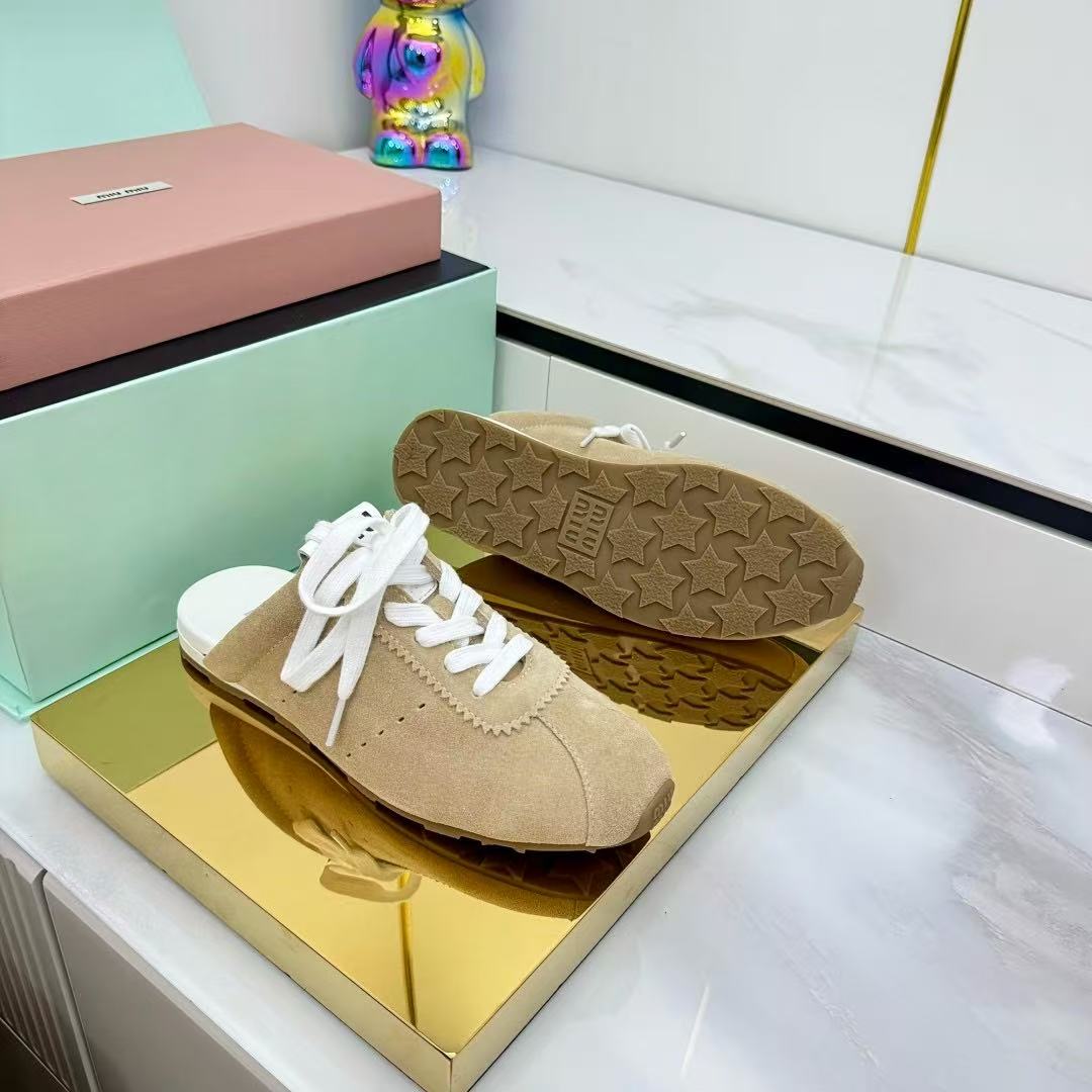 Miu 26s Plume Mules Beige Suede