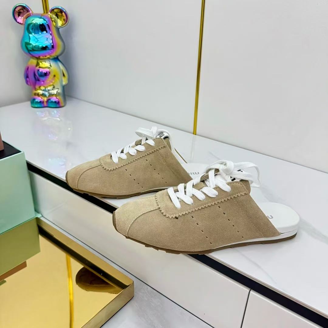 Miu 26s Plume Mules Beige Suede
