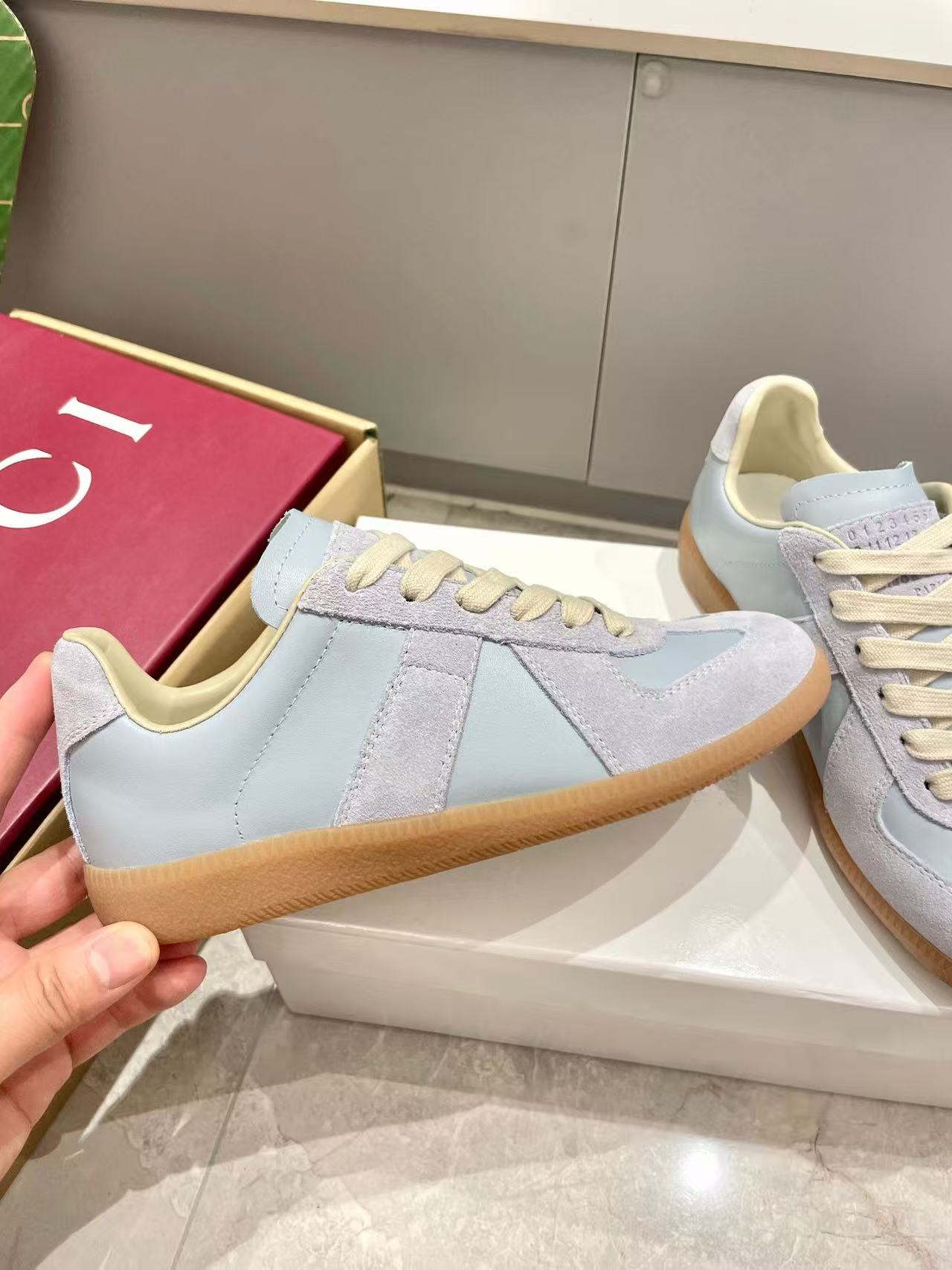 Maison Margiela Sneaker Grayish Cyan Suede Leather