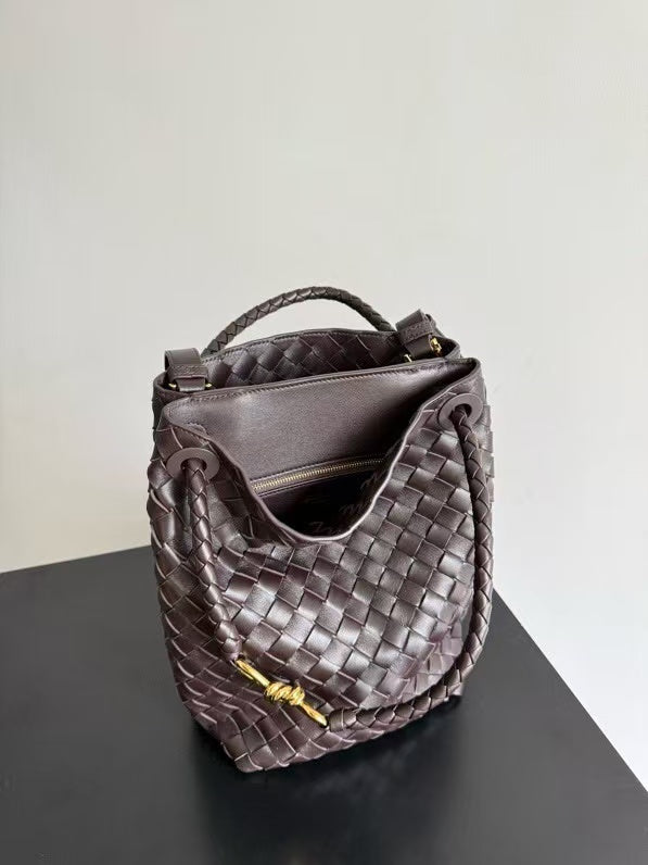 BV Andiamo Small Bucket Bag Brown 30cm Lambskin 855756
