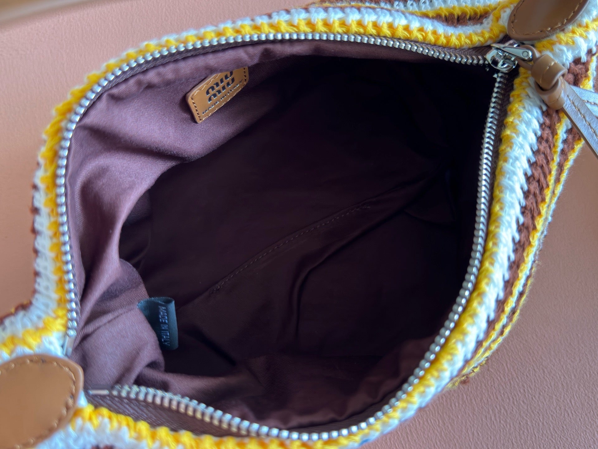 Miu Crochet Pouch Cognac/Yellow Cotton
