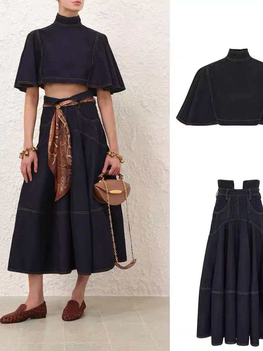Zimmermann Hypnotic Croptop and Midi Skirt in Blue Denim