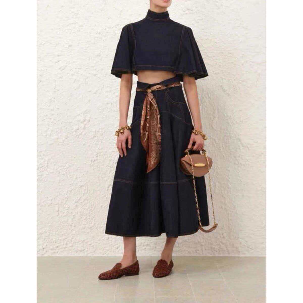 Zimmermann Hypnotic Croptop and Midi Skirt in Blue Denim