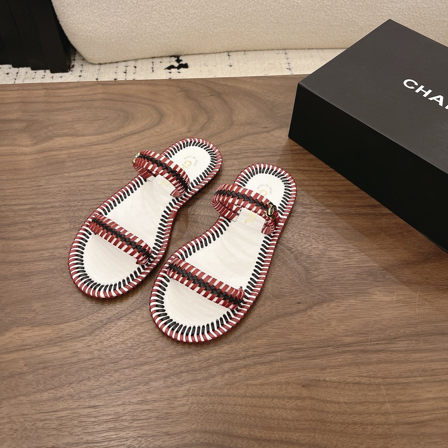 CC Coco Beach 2026 Open-toe Sandal Burgundy Black Calfskin