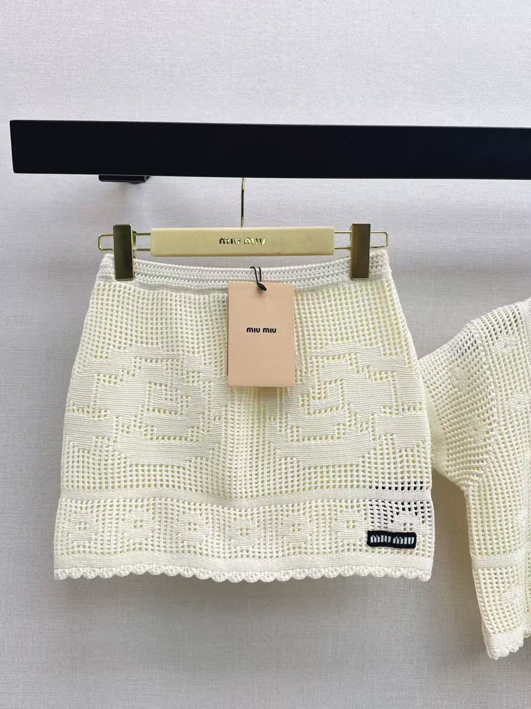 Miu Set Knitted Crop Top & Mini Skirt White Cotton