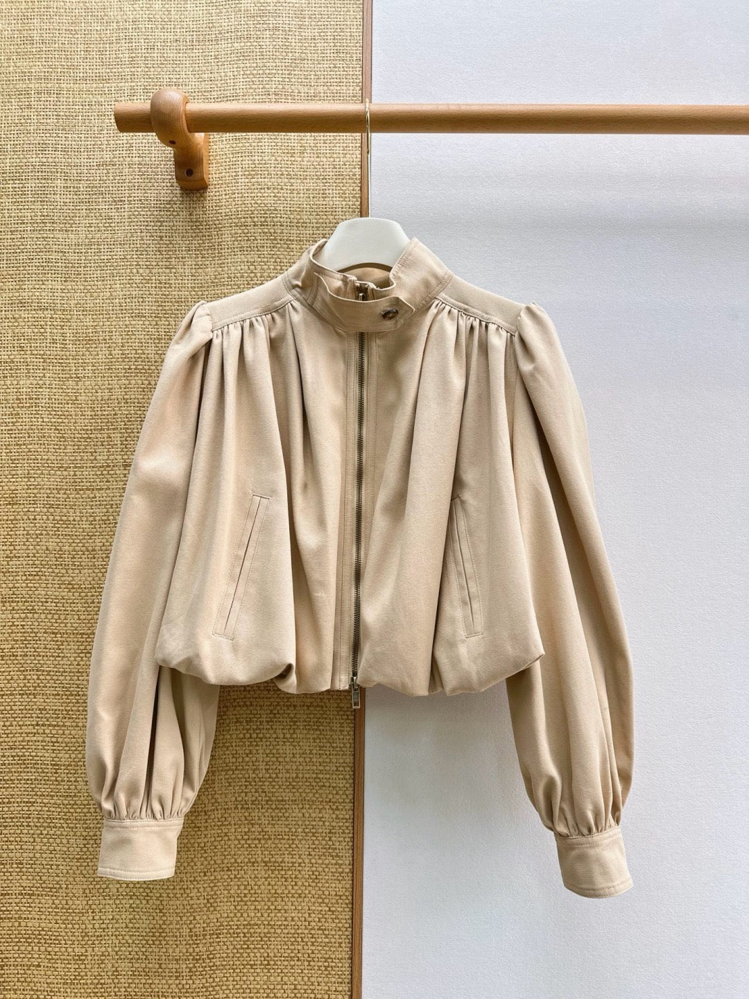 Chloe Gathered Cropped Cotton Canvas Jacket