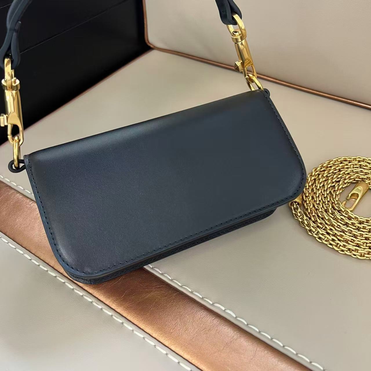 VLTN Small Locò Shoulder Bag Black Calfskin & Crystal