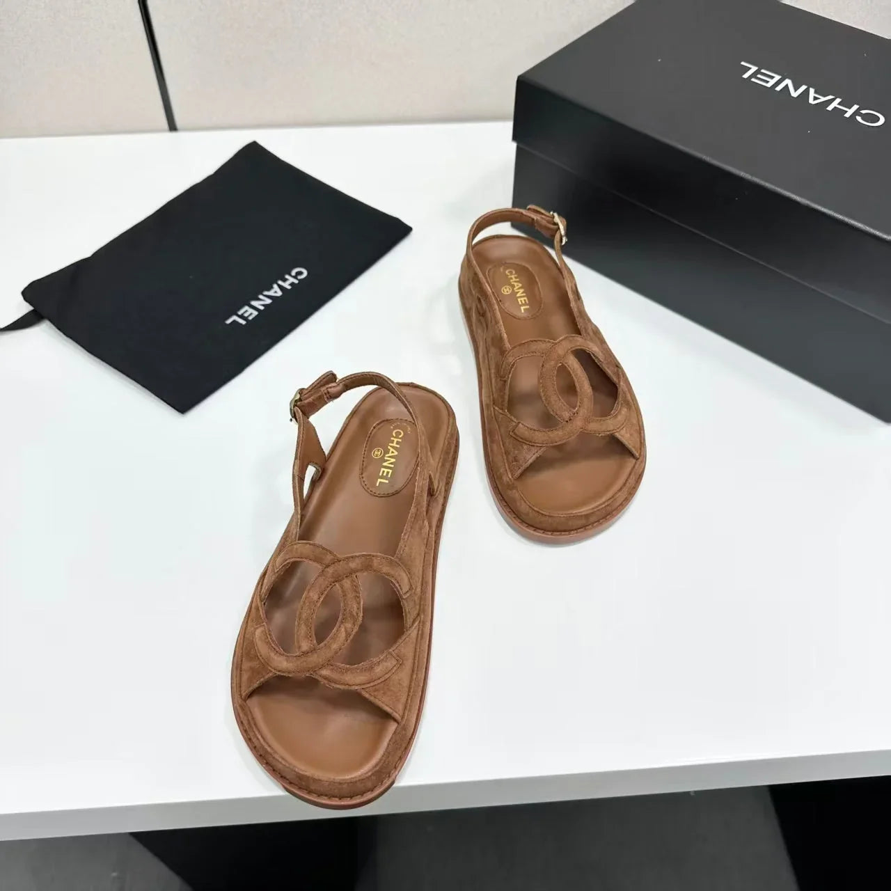 Chanel 2026 Double C Sandal Suede Lambskin