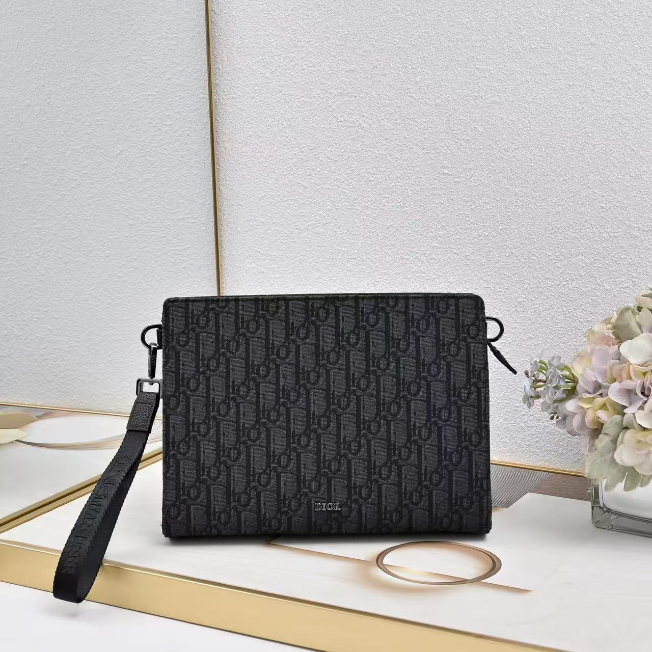 CD A5 Triangle Pouch Black Oblique Jacquard Cotton