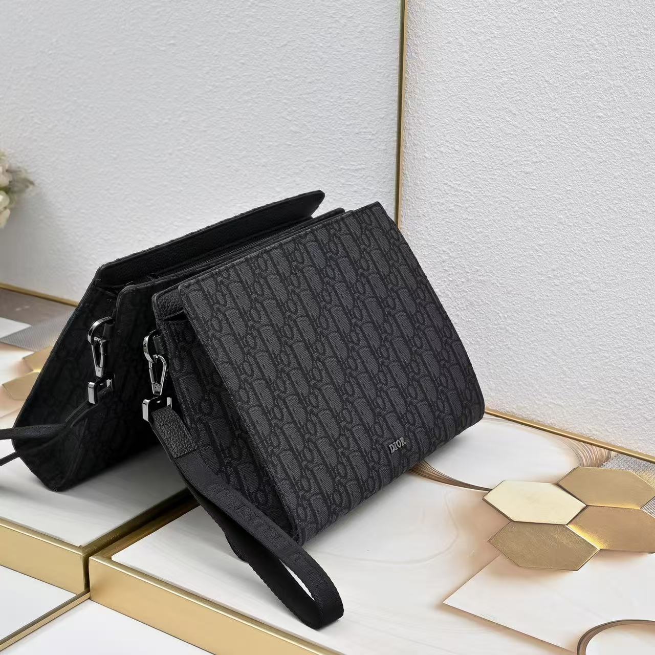 CD A5 Triangle Pouch Black Oblique Jacquard Cotton