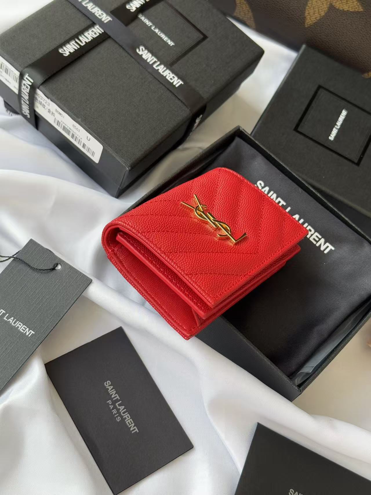 YSL Compact Wallet Red Leather