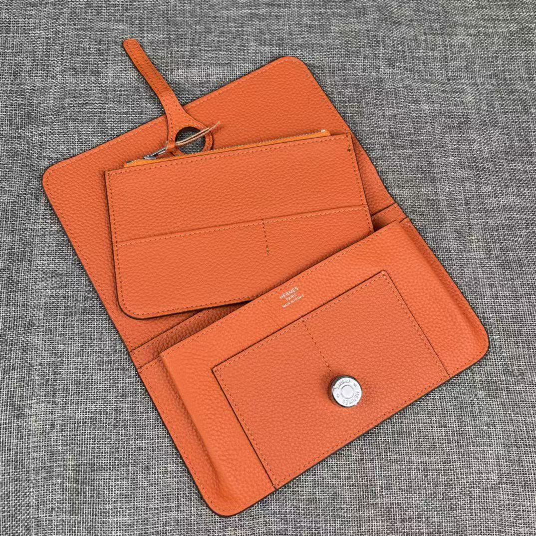 HM Dogon Duo Wallet 20cm In Orange Togo Leather