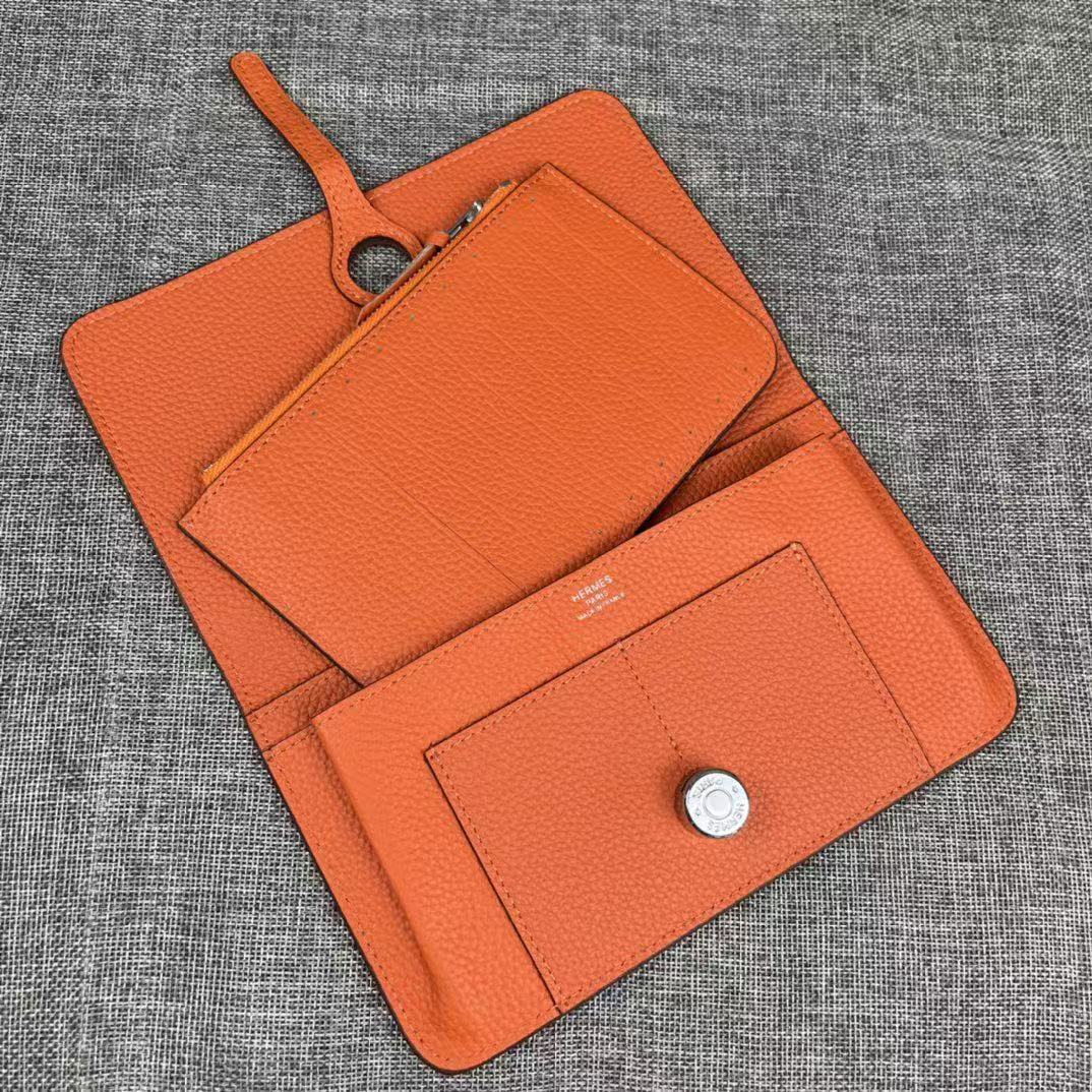 HM Dogon Duo Wallet 20cm In Orange Togo Leather