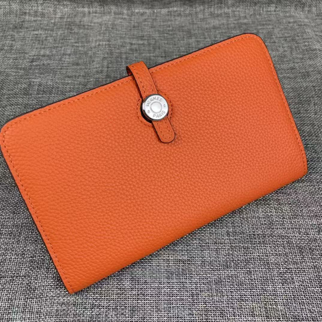 HM Dogon Duo Wallet 20cm In Orange Togo Leather