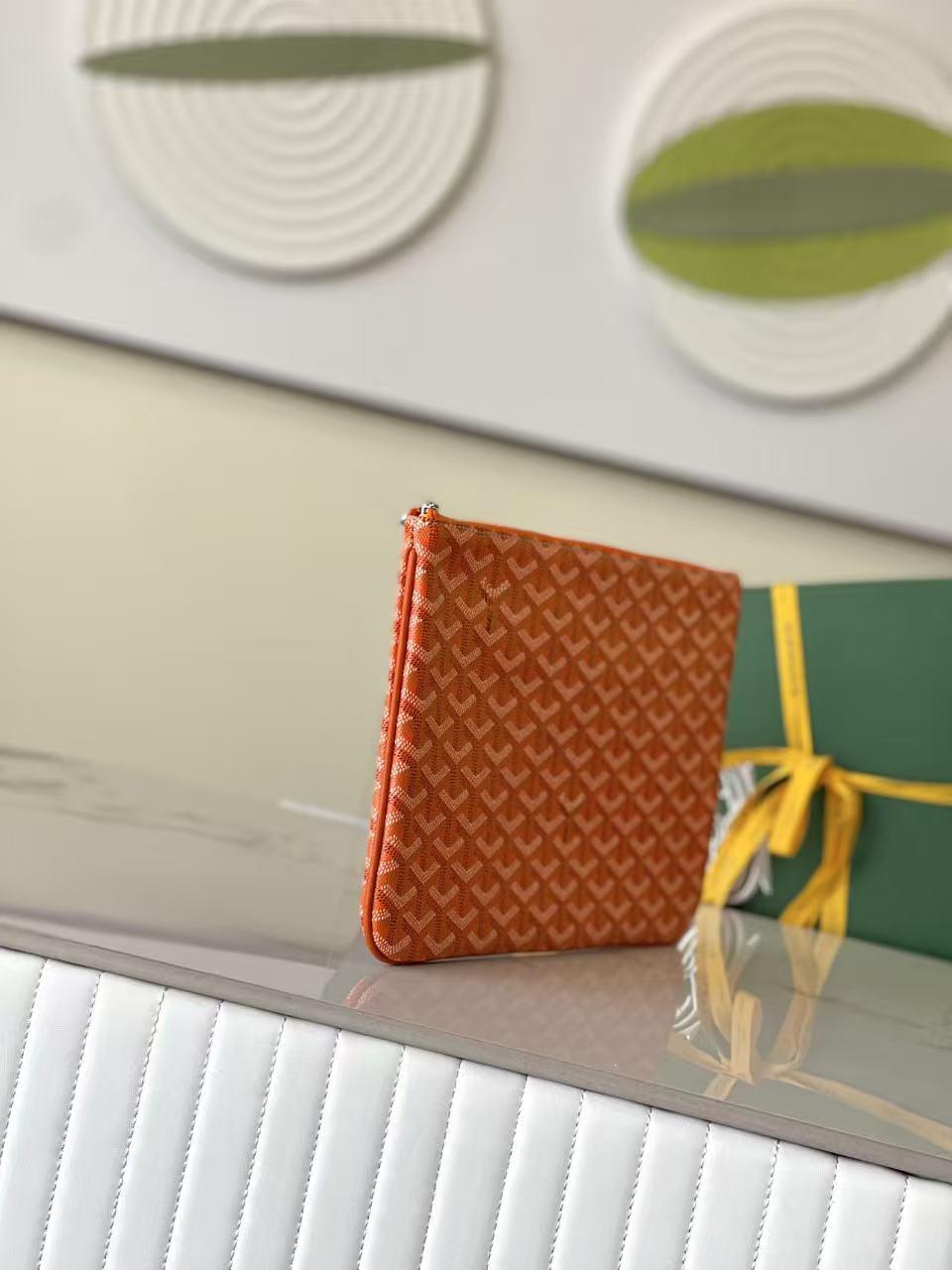 BV 26s  Senat MM Clutch Orange Goyardine Pattern Canvas