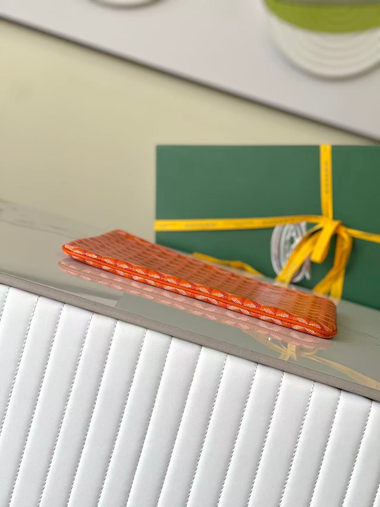 BV 26s  Senat MM Clutch Orange Goyardine Pattern Canvas
