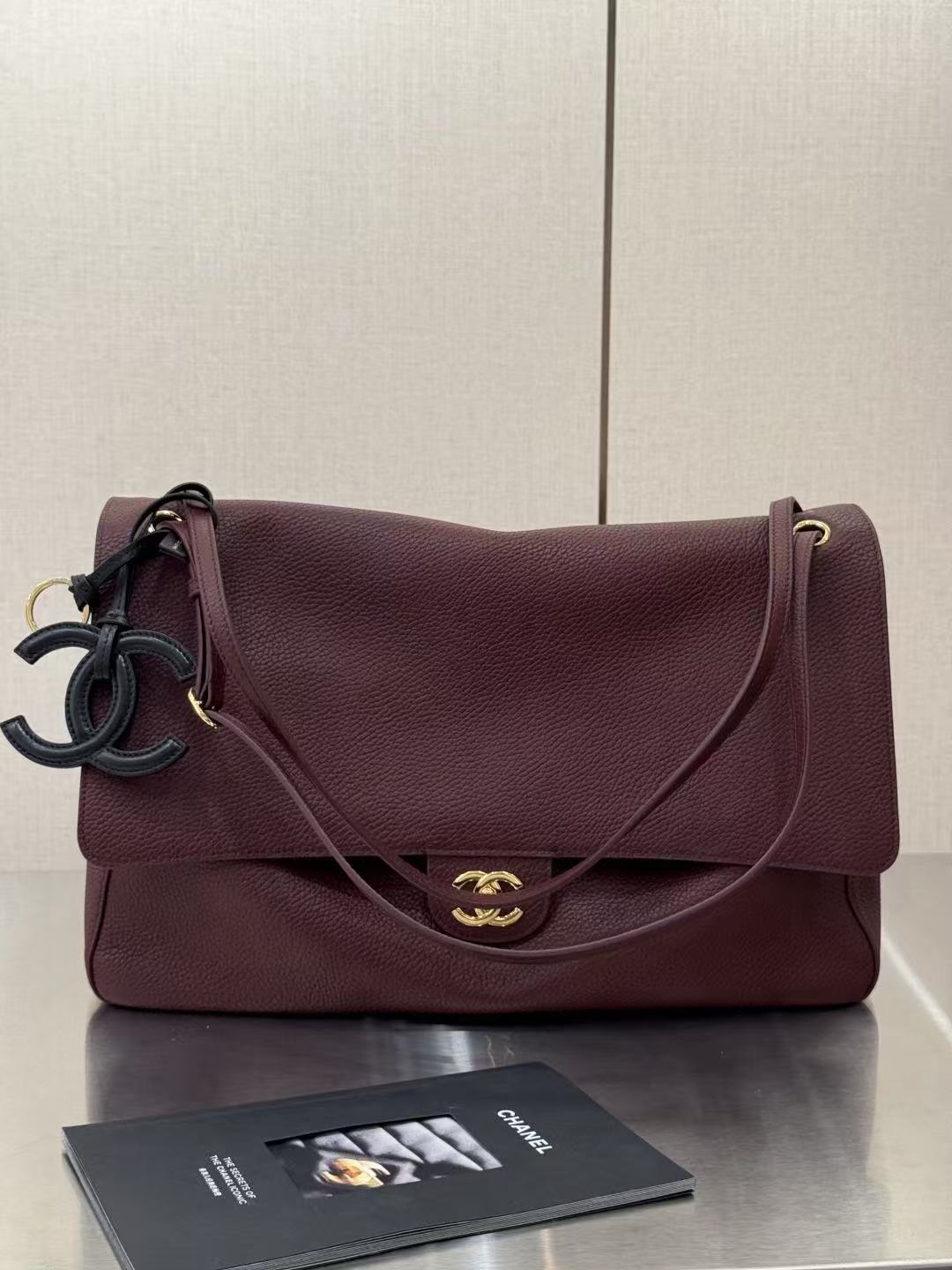 Chanel 2026 Maxi Flap Bag 38.5cm Dark Burgundy Calfskin Gold Hardware