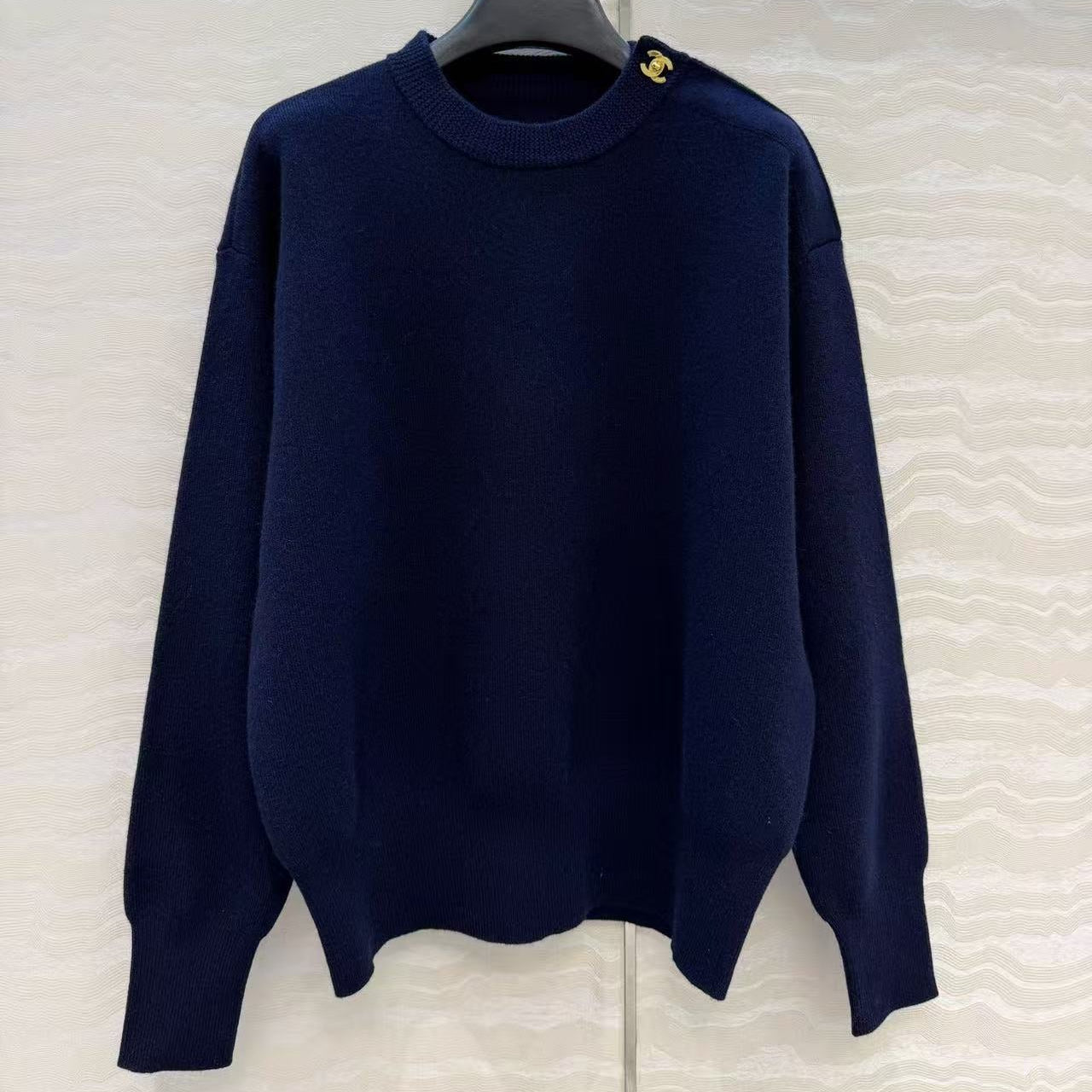 CC Coco Preppy Crew Neck Sweater Navy Blue Cashmere