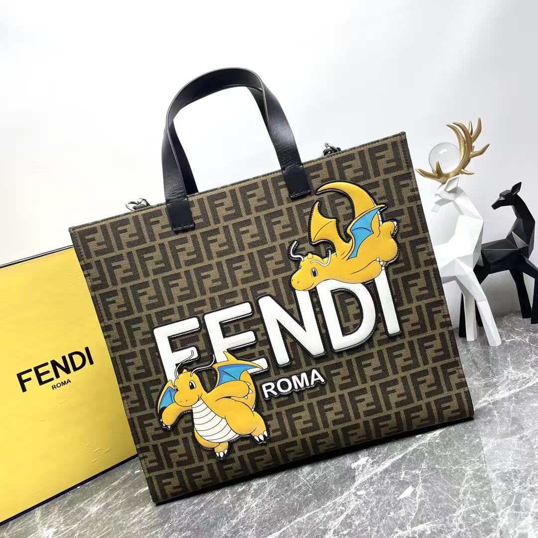 Fendi x Pokémon FF Fabric Shopper Tote Bag Brown Canvas