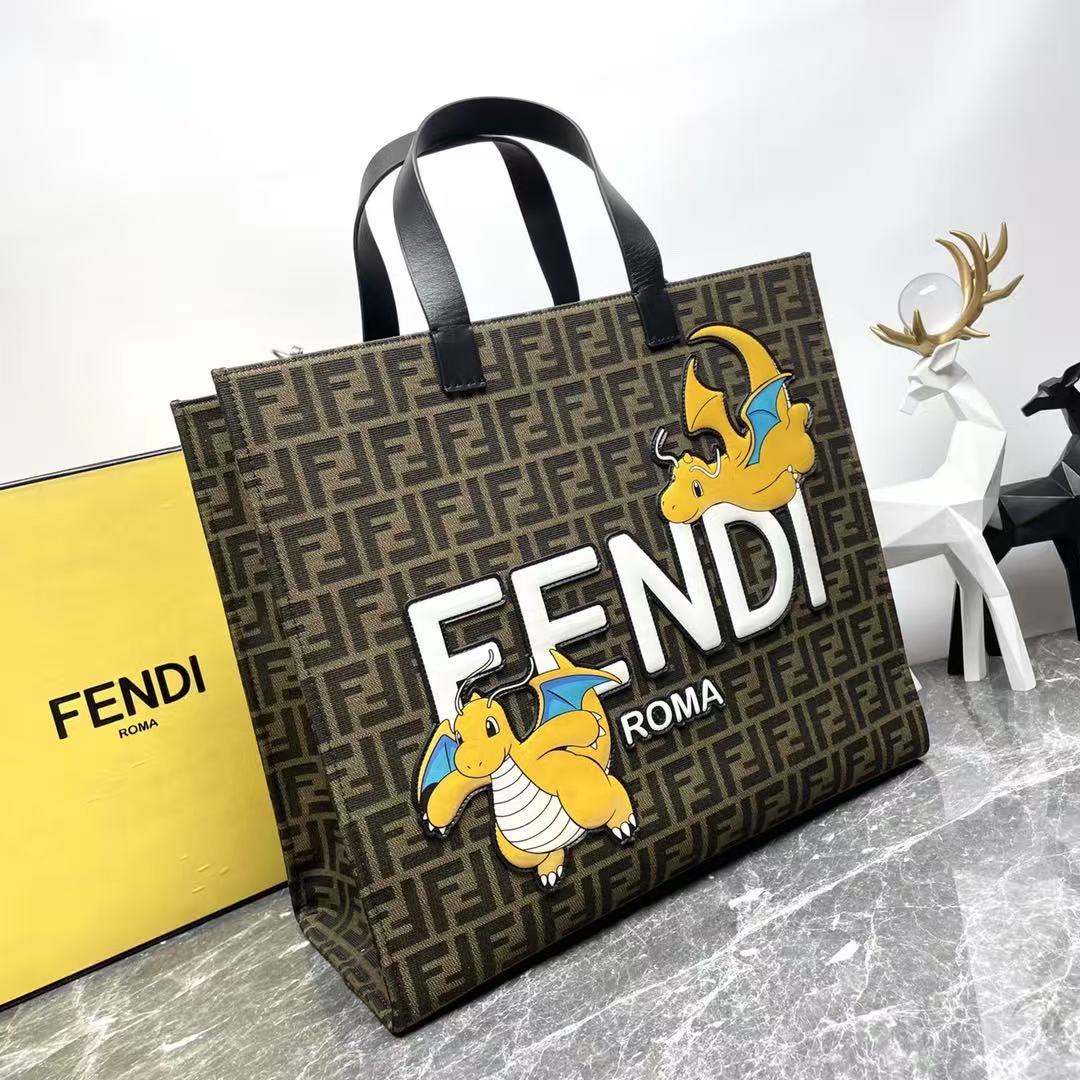Fendi x Pokémon FF Fabric Shopper Tote Bag Brown Canvas