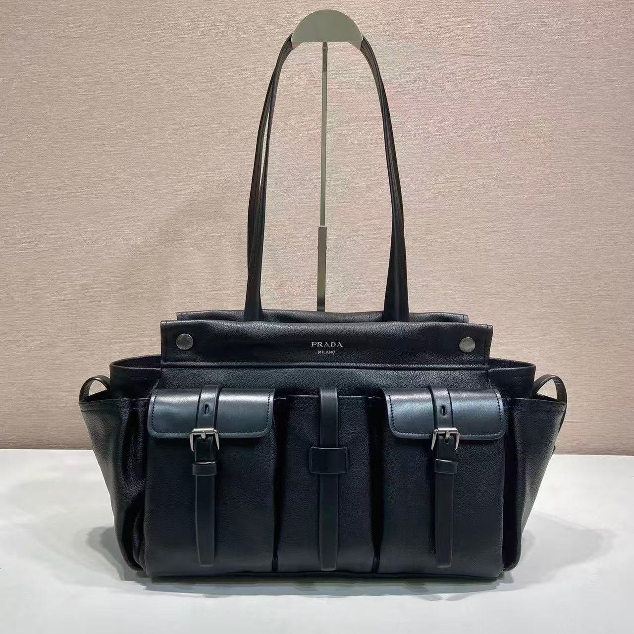 Prada Route Shopping Bag Black Leather