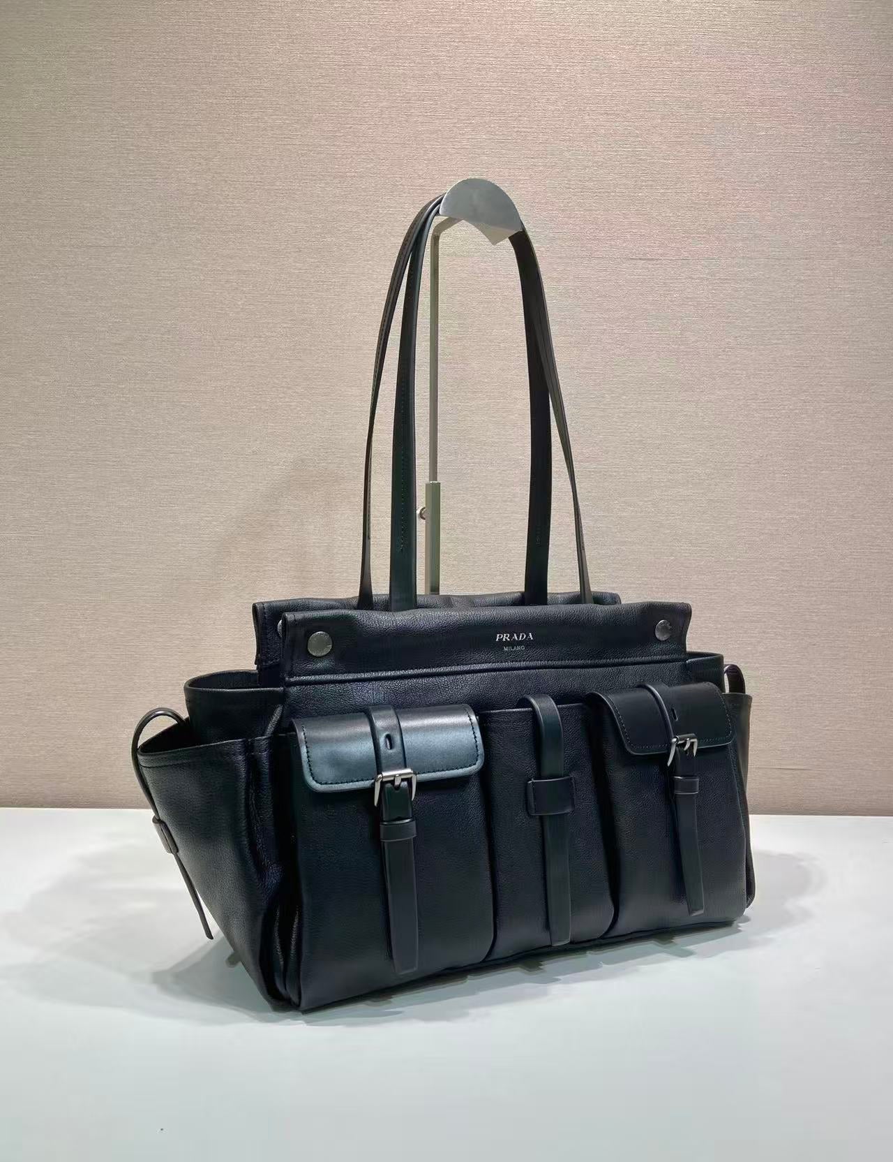 Prada Route Shopping Bag Black Leather